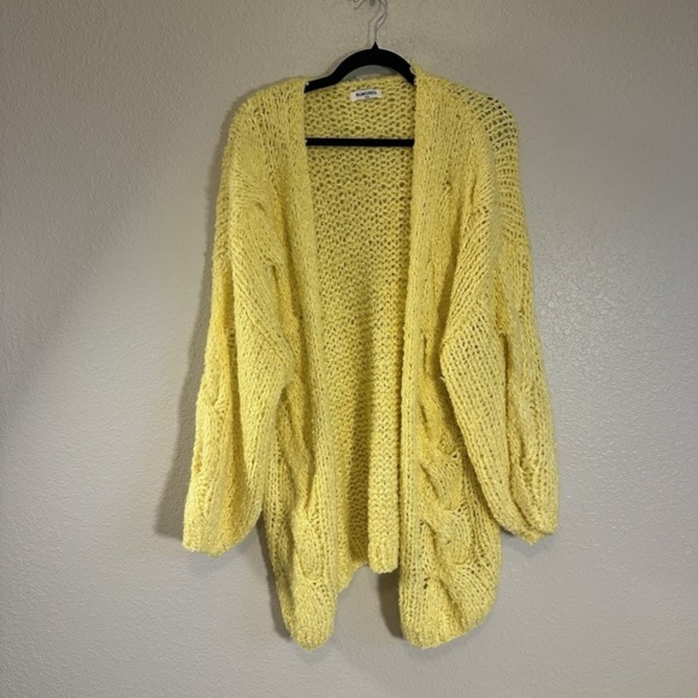 Rumored Aspen Open Knit Cardigan Butter Yellow Cable‎ S/M Boho Artsy Chunky Twee - Picture 3 of 10